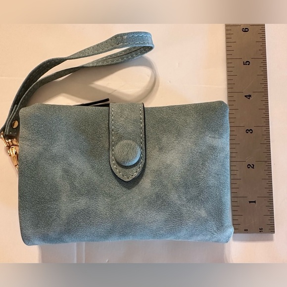 LBB Mini Suede Wristlet Light Blue Credit Card Holder Coin & Bill Holder - Picture 8 of 11